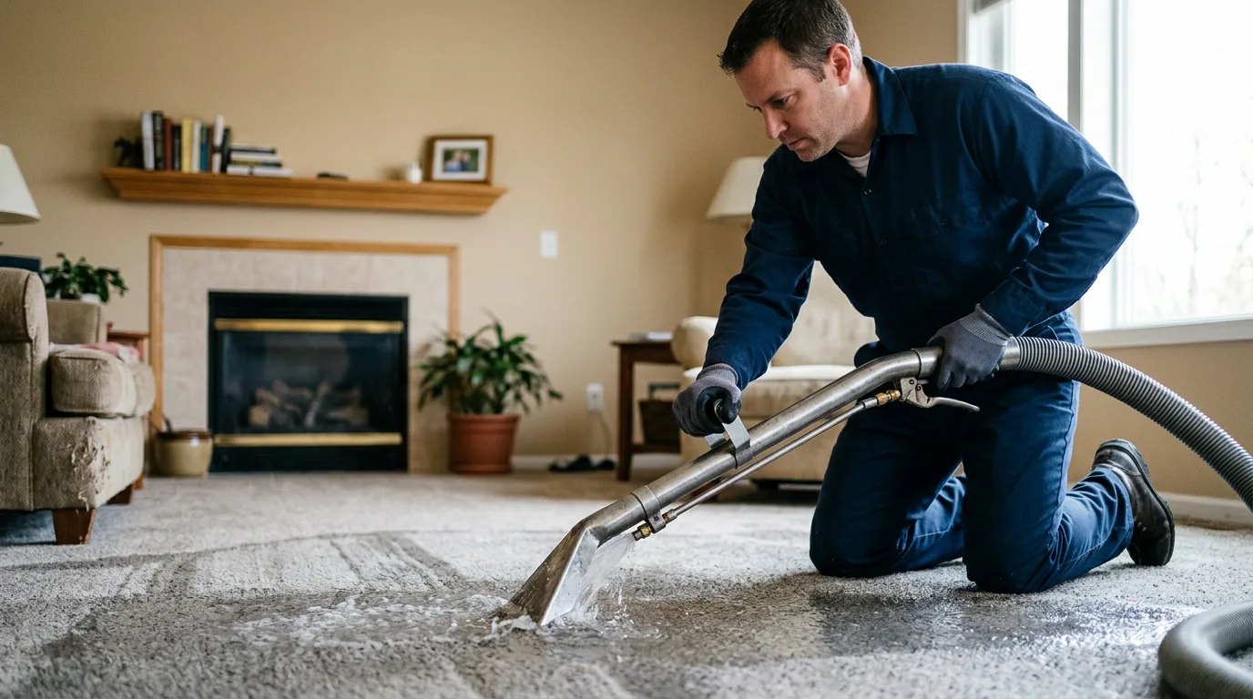 Water damage restoration technician working near German Valley, IL